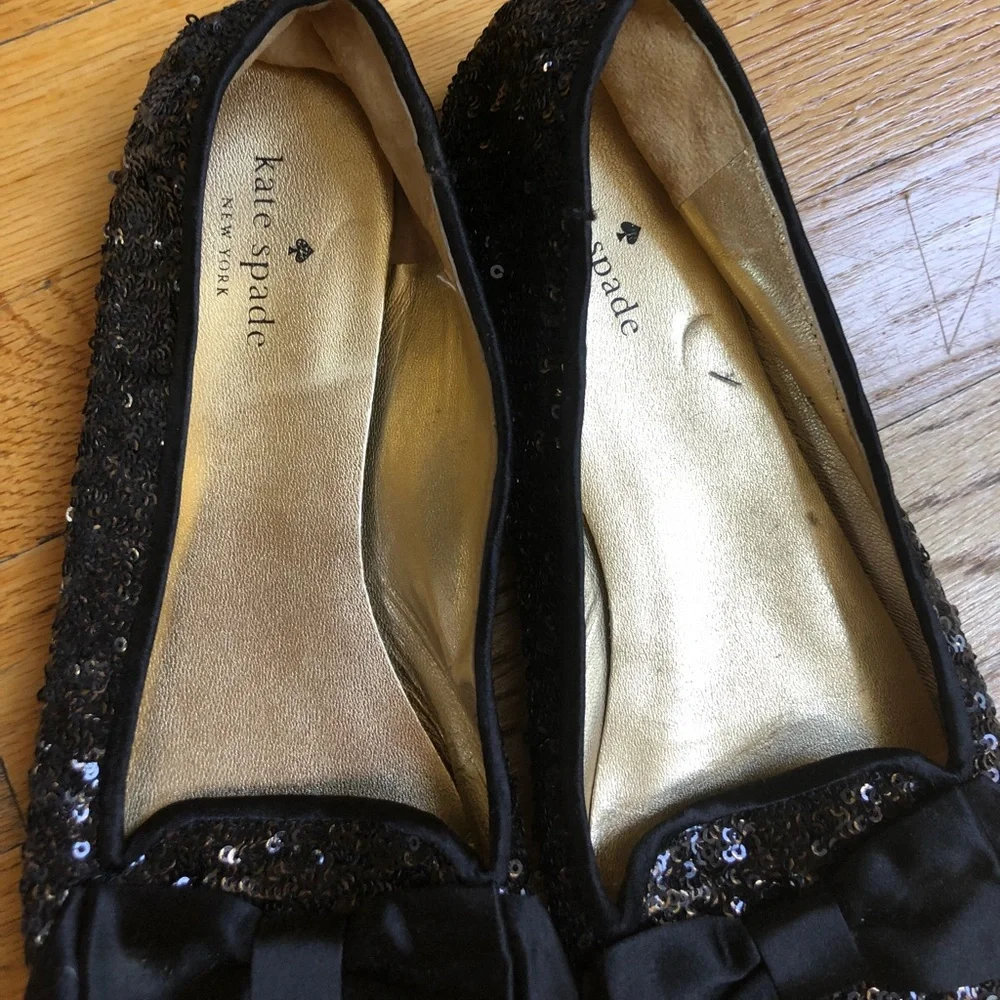 kate spade Black Sequin Bow Flats